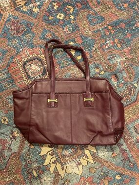 Coach Burgundy Leather Tote Bag with Gold Hardware